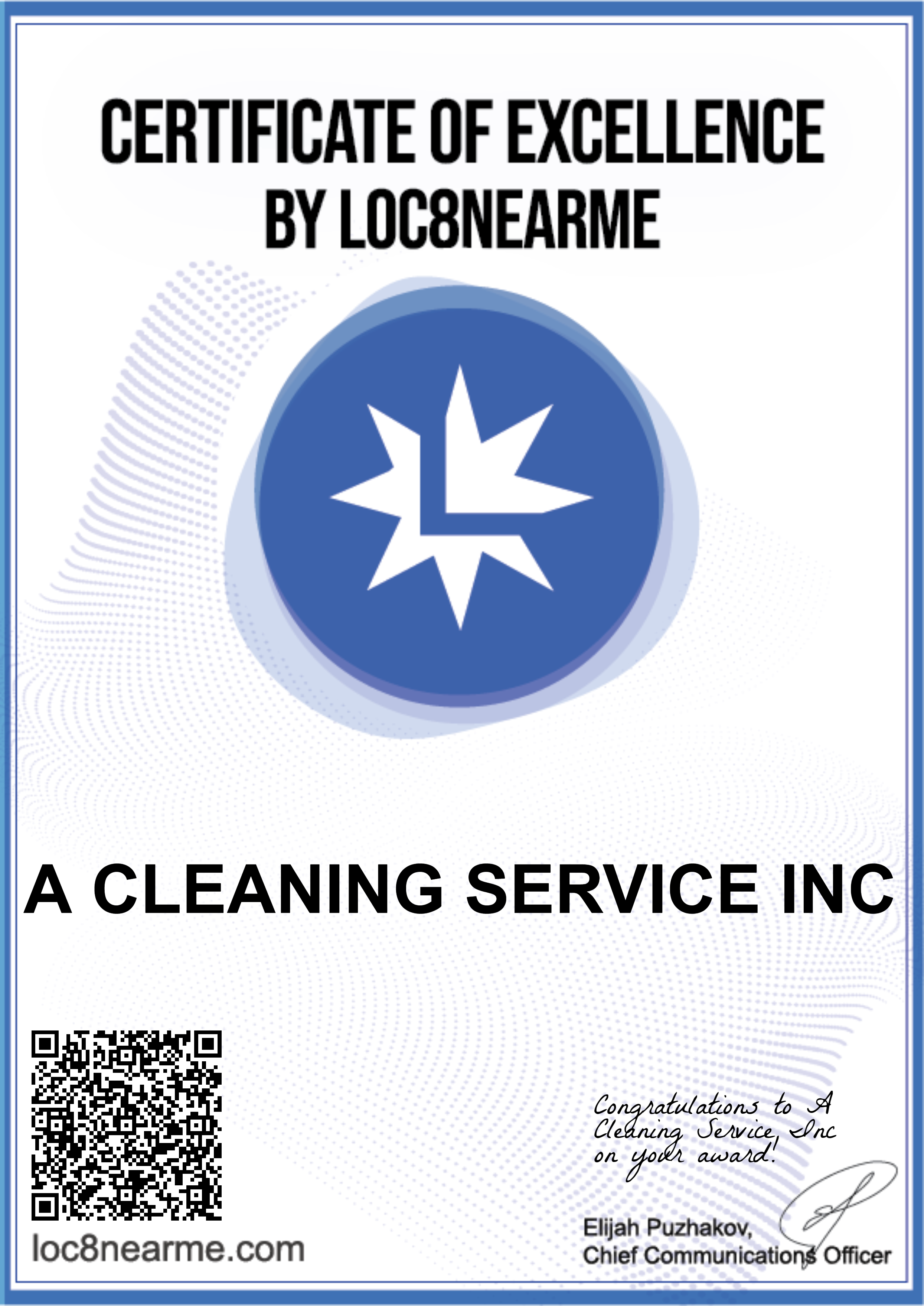Loc8nearme Certificate of Excellence
